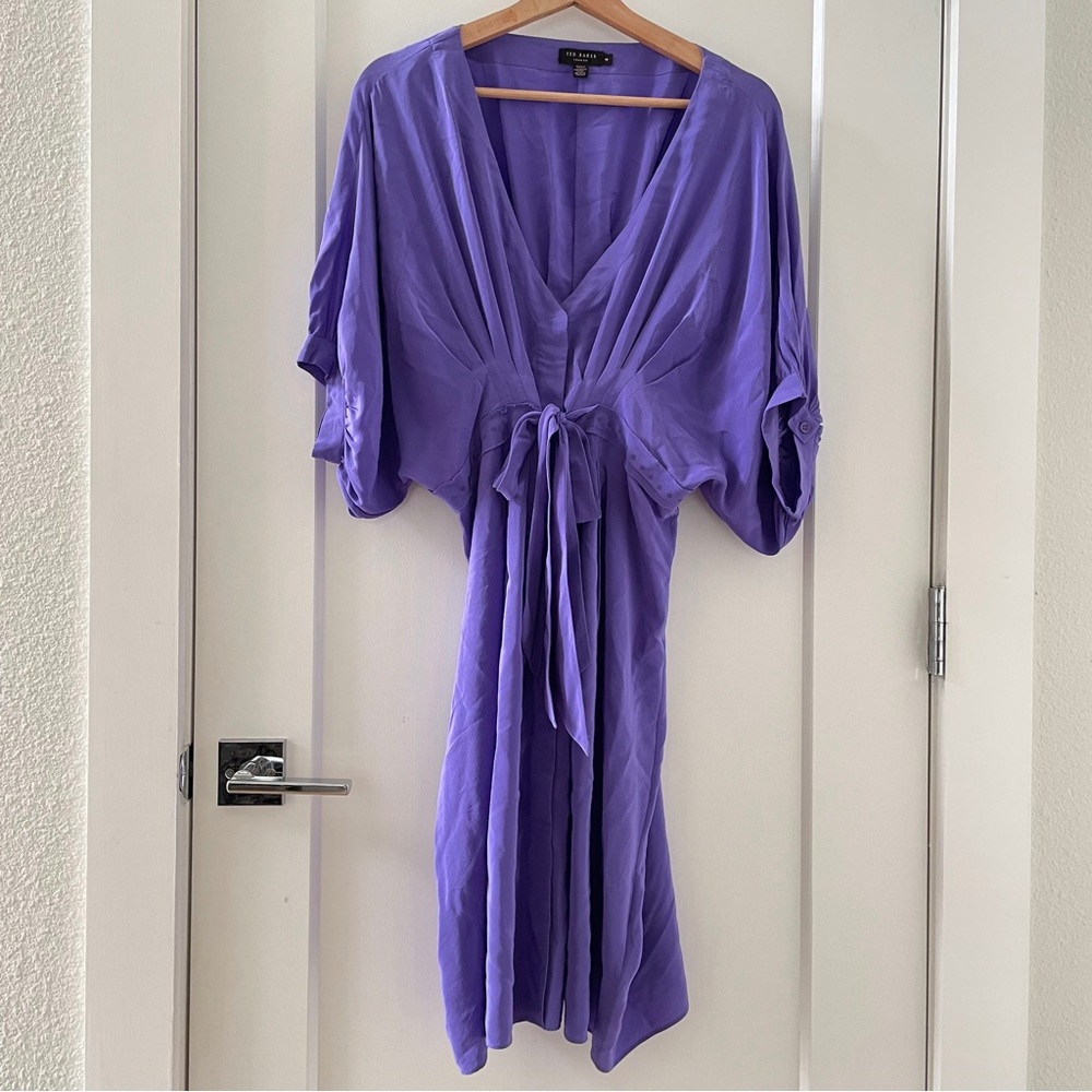 Ted Baker Purple Silk Y2K Victorian Puff Sleeves Dress Size 4